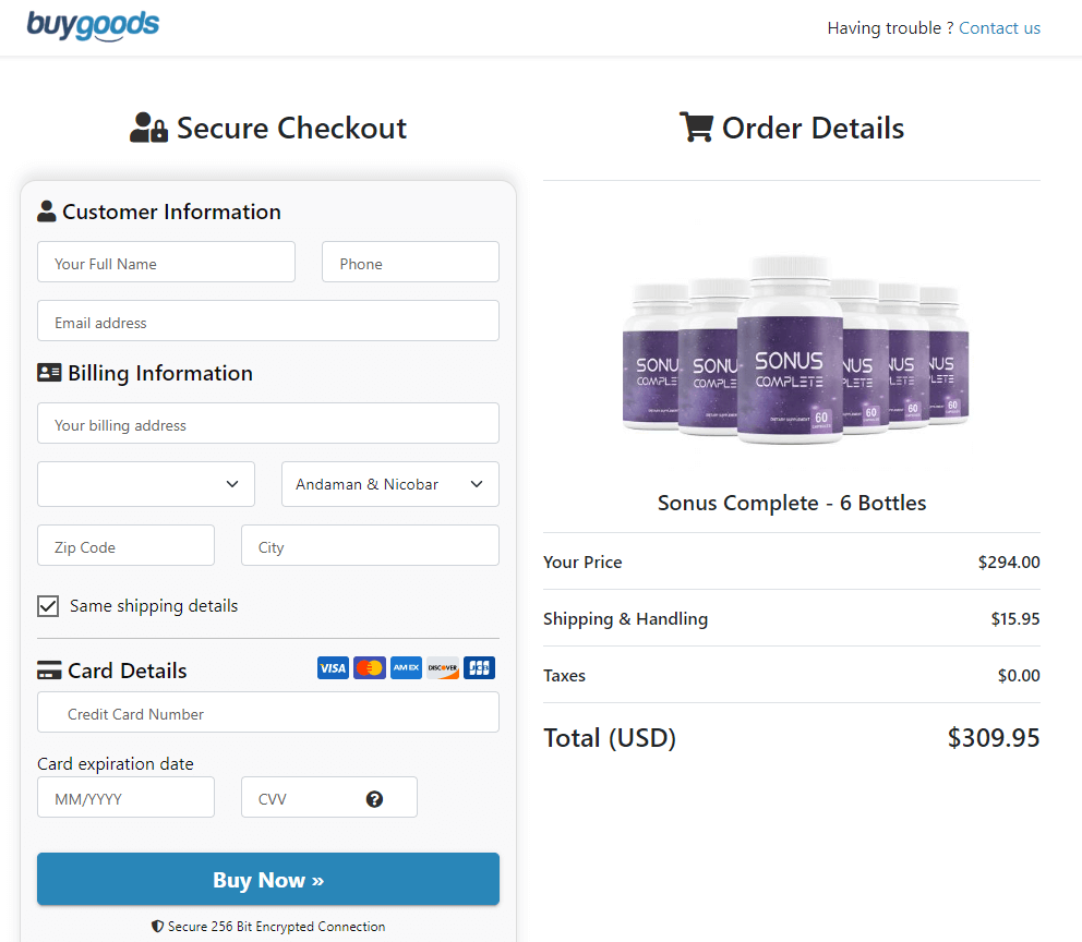 Sonus Complete cart checkout